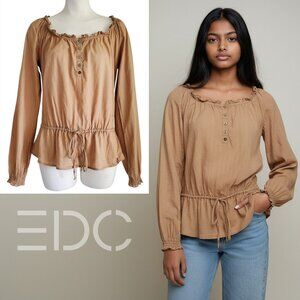 EDC by Esprit NWOT - Y2K Peasant Long Sleeve Earthy Tan Blouse Size L